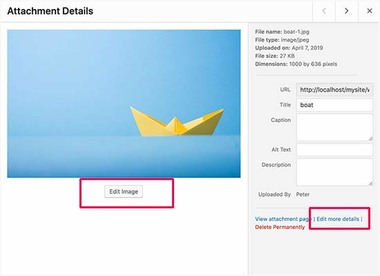 Editing image in WordPress