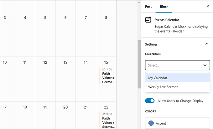 Events Calendar block