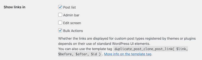 Customizing the duplicate settings in WordPress