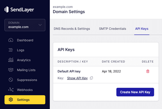 Finding SendLayer API keys