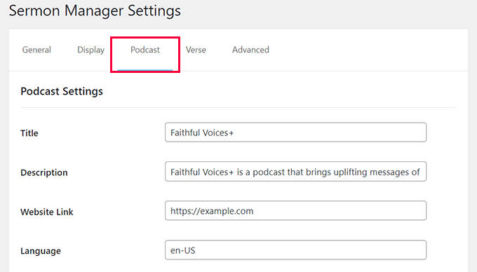 Sermon Manager podcast settings