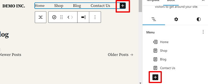 Add link to navigation menus in Site Editor