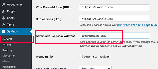 Changing WordPress site admin email