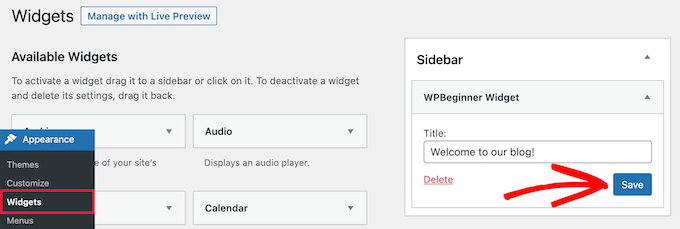 Add widget in WordPress classic editor