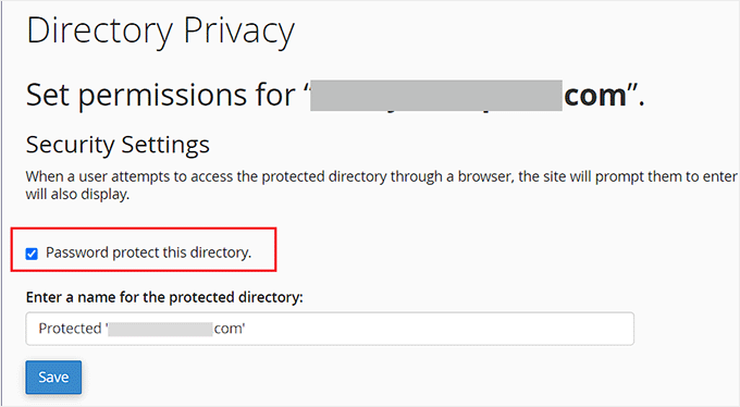 Configure directory privacy settings to password protect staging site