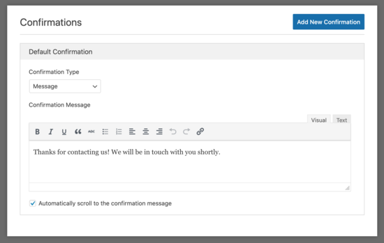 WPForms confirmation message