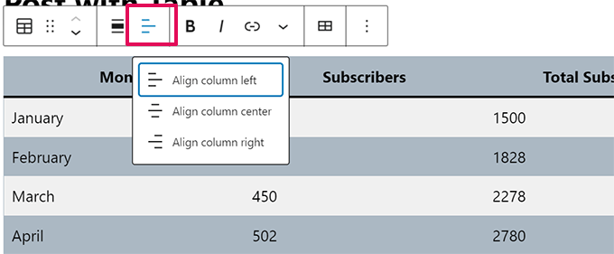 Align table columns