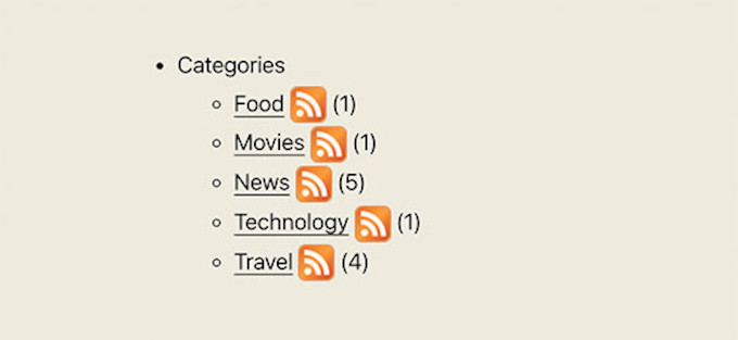 Category list with RSS feed subscription icon