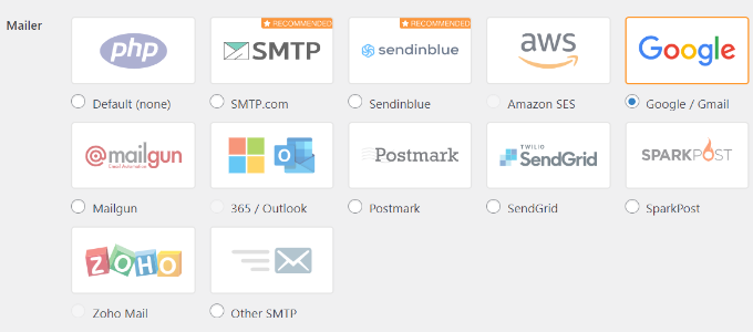 Choose Google as mailer