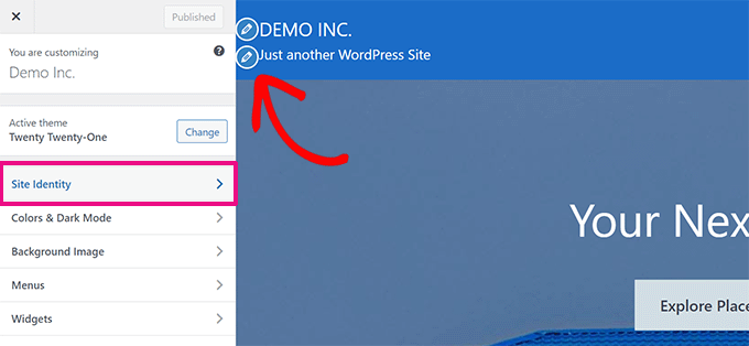 Locate site identity tab