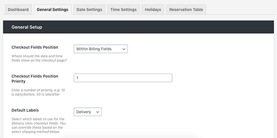 Delivery slots settings