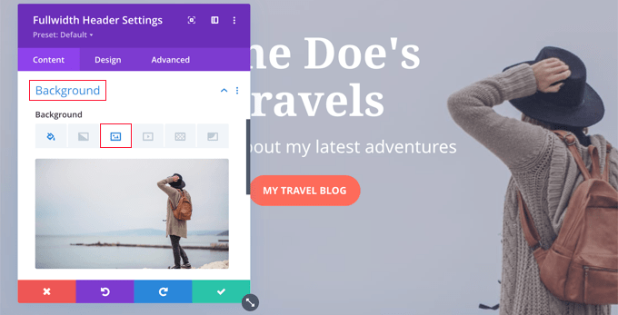 Editing the Background Image of the Fullwidth Header Module