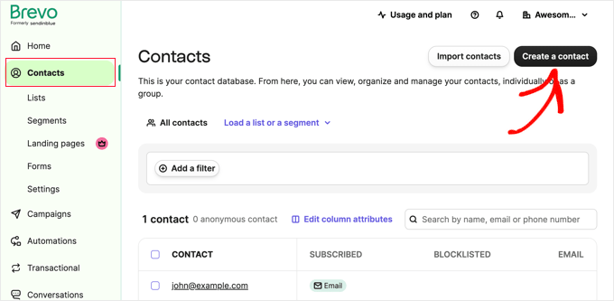 Creating a Contact in Brevo