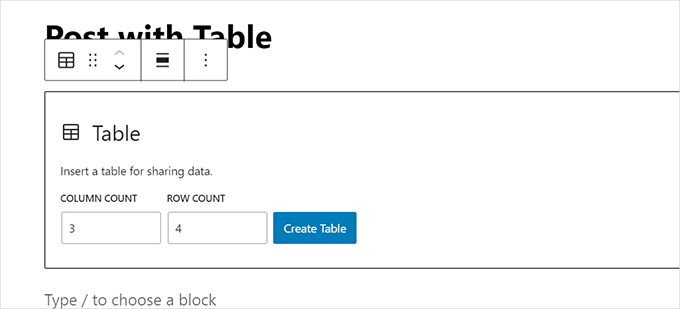 Table columns and rows