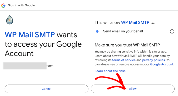 Allowing the Google account to send emails