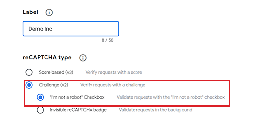 Configure reCAPTCHA settings