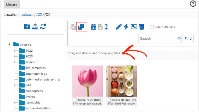 Copying media files in the WordPress library