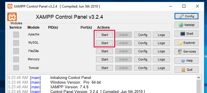 Start Apache and MySQL to launch your local server