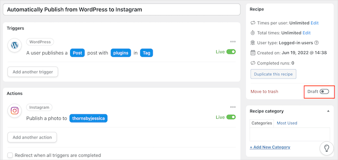 Automating WordPress to Instagram post using Uncanny Automator