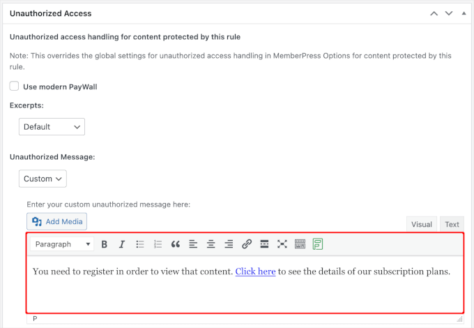 Changing the unauthorized access message