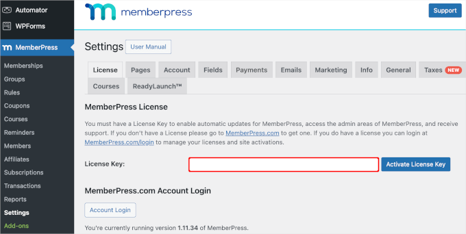 Enter your MemberPress license key