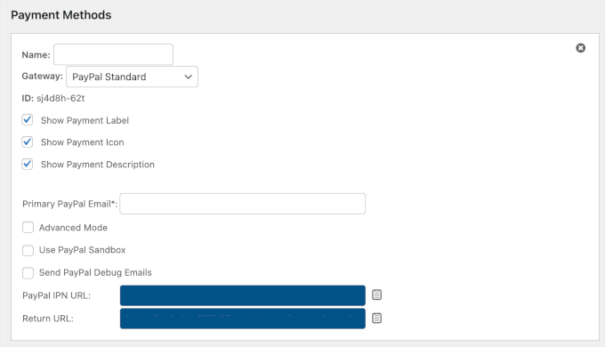 Entering details for your chosen payment method