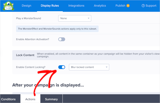 Enabling content locking in OptinMonster