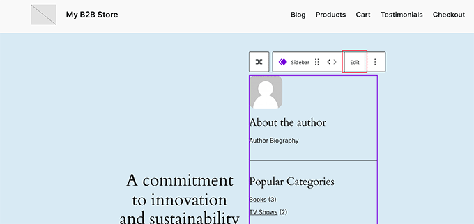 Click Edit for the sidebar template