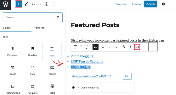 featured method 3 list block