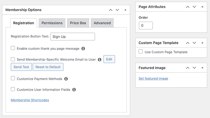 The Membership Options settings