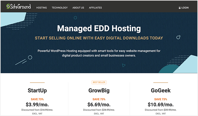 用于轻松数字下载 (EDD) 的 SiteGround 托管托管