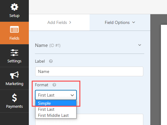 更改 WPForms 中的名称字段