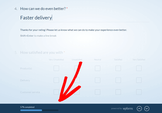 WPForms 将使用进度条向用户显示他们完成调查问卷的进度