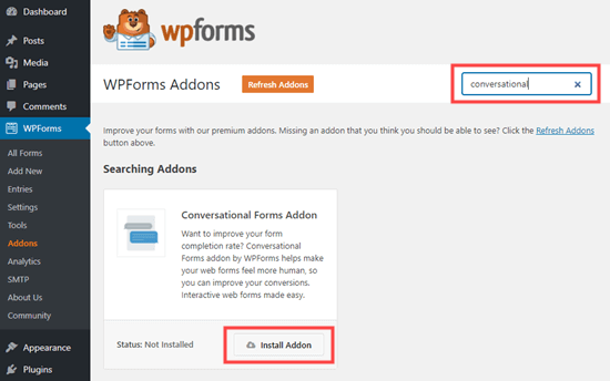 在 WPForms 中安装对话表单插件