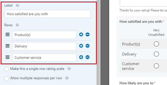 Editing the options on the Likert satisfaction scale