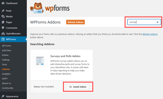 安装 WPForms 的调查和民意调查插件