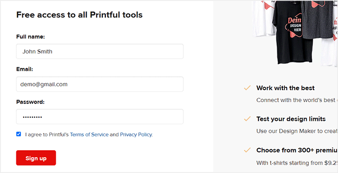 Create an account on Printful