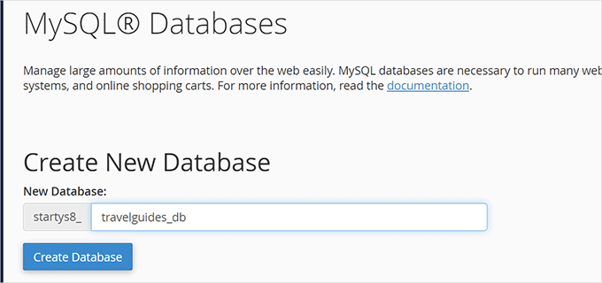 Create new MySQL database