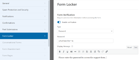Enter password for form verification