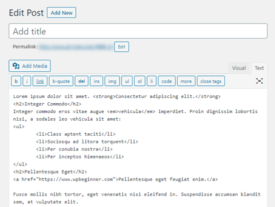 The HTML code produced when copying a document from Word into the classic editor