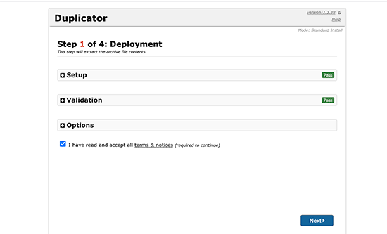 Duplicator installer screen