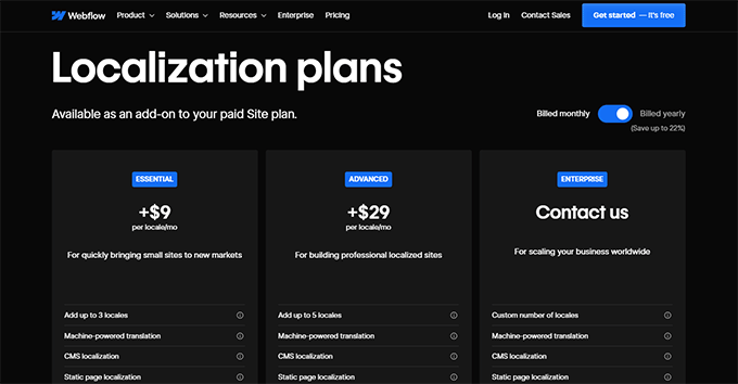 Webflow localization plans