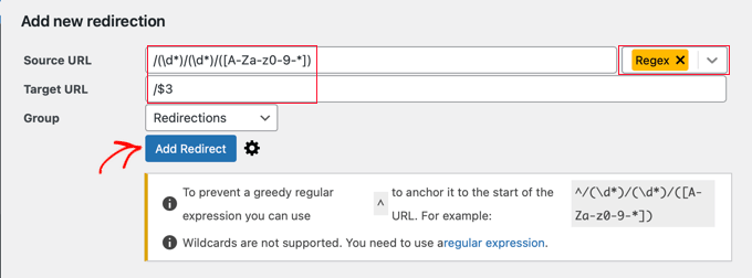 Redirections Settings for Month and Name Permalinks