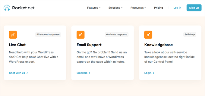 Rocket.net support options