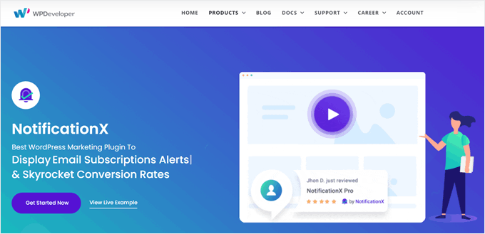 NotificationX landing page