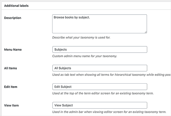 Labeling your WordPress taxonomy