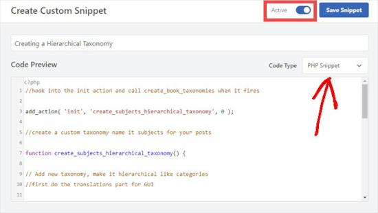 Add custom taxonomy with WPCode