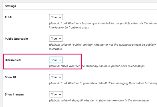 Create custom taxonomy hierarchy