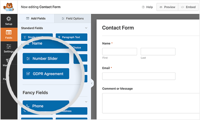 حقل اتفاقية الناتج المحلي الإجمالي (GDPR) في WPForms