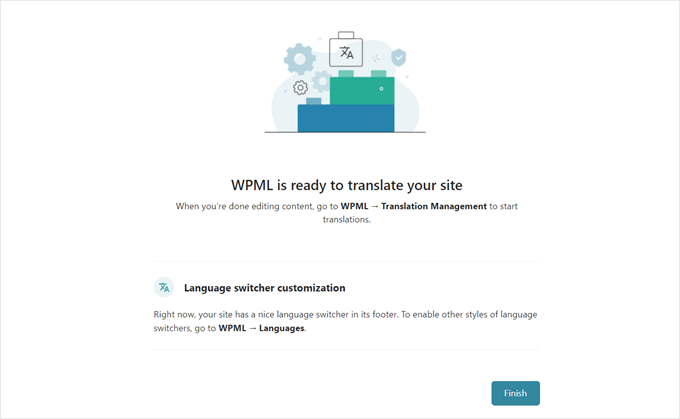 The final page of the WPML setup wizard